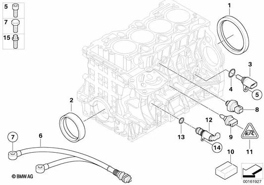 Crankshaft RPM Sensor for BMW 1 Series E81, E82, E87N, E88, 3 Series E90, E90N, E91, E91N, E92, E92N, E93, E93N, 5 Series E60N, E61N (OEM 13627594047). Original BMW