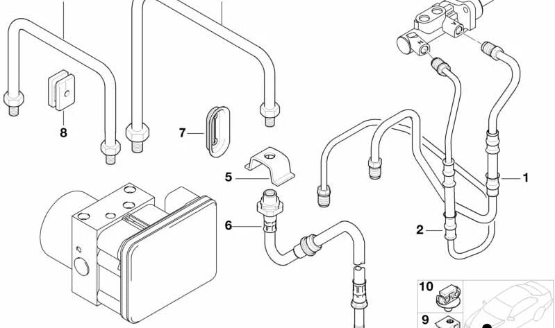Tubo de freno delantero OEM 34326752202 para BMW Serie 1 F20, F21; Serie 2 F22, F23; Serie 3 F30, F31, F34; Serie 4 F32, F33, F36; X1 F48; X2 F39. Original BMW.