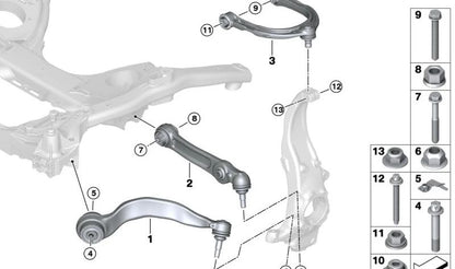 Brazos de suspensión con silentblock superior OEM 31106861185 para BMW G30, G31, G38, G32. Original BMW.