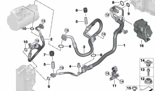 Tubo di aspirazione per evaporatore al compressore OEM 64539109729 per BMW G30, G31, G11, G12. BMW originale.