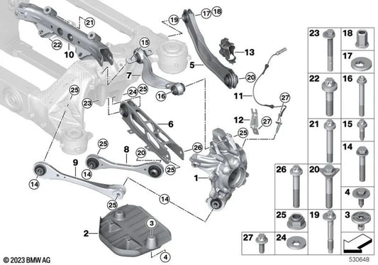 OEM Rear Suspension Bracket 33306898523 for BMW 5 Series G60, 7 Series G70... and more. Genuine BMW.