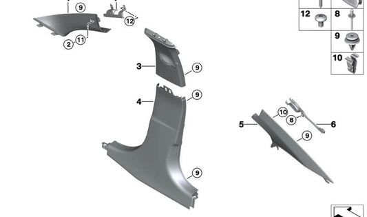 Pilar B Bilar B OEM 51437481682 para BMW G20, G20N, G21, G21N, G28. Cor branca de marfim. Substituição original da BMW.