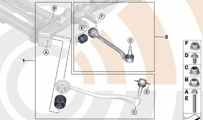 Kit de reparación brazo de suspensión derecho OEM 31122457392 para BMW X3 F25, X4 F26. Original BMW.