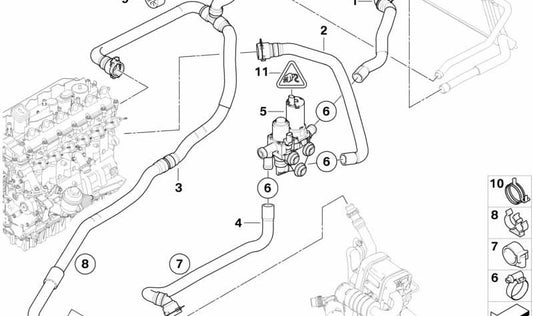 Parking heater engine return hose OEM 64126961603 for BMW E90, E91, E92, E93. Original BMW.