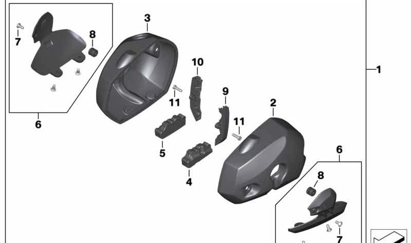 Tope de giro derecho OEM 11127724496 para BMW Motorrad R nineT (RK21, RK22, RK23, RK32, RK33) en sus versiones Pure, Scrambler, Racer y Urban G/S. Original BMW Motorrad.