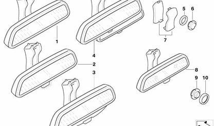 Retrovisor interior manual con LED OEM 51168189315 para BMW Serie 3 E46, Serie 5 E39. Original BMW.