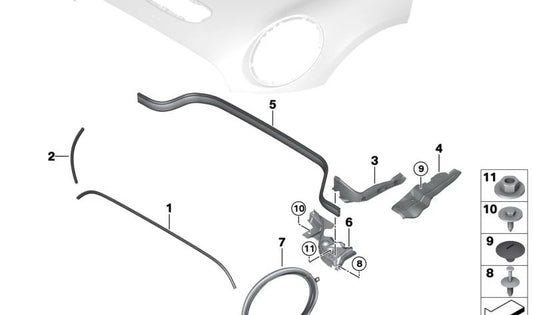 Junta de parede frontal direita OEM 51767388096 para MINI Countryman F60, F60 LCI. MINI originais.