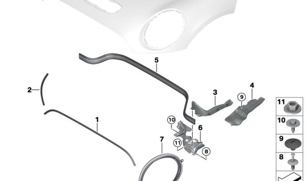 Guardabarros delantero izquierdo OEM 51767381977 para MINI F54 (Cooper JZ31, JZ32, LN31, LN32, LN41, LN42, LN61, LV31, LV32, XJ31). Pieza original MINI.