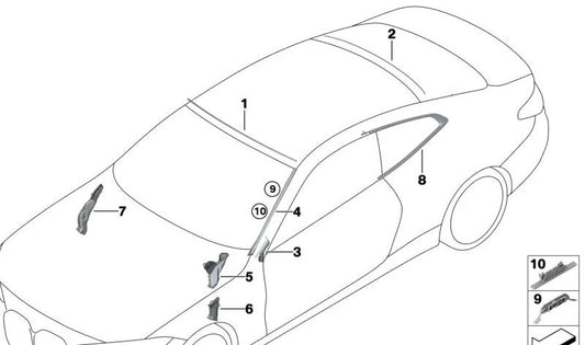 Canal de drenagem inferior esquerdo para BMW G42, G87, G20, G21, G28, G80, G81, G22, G23, G26, G82, G83 (OEM 51717427857). BMW original.