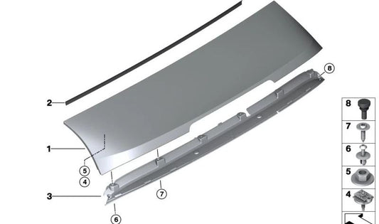 Junta para alerón trasero OEM 51247310748 para BMW i3 (I01) 60Ah, 60Ah Rex, 94Ah y 94Ah Rex. Original BMW. Compatible con modelos producidos entre 2013 y 2017.