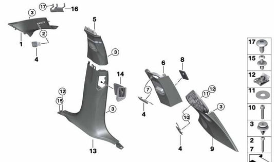 Rechte Embinedor Pilar C OEM 51435A0DAF8 für BMW X7 G07 (XDrive30d, 40d, 40i, 50i, M50d, M50i) 2018-2022. Nachtblau Farbe. Original BMW Stück.