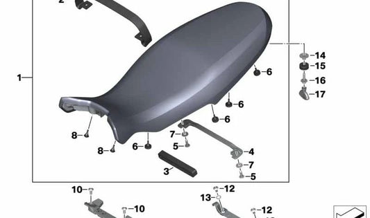 Correa de sujeción asiento OEM 52538558466 para BMW Motorrad R nineT Urban G/S (K33). Original BMW Motorrad.