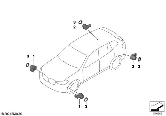 Sensore ad ultrasuoni razza artica blu per BMW 4 G22, G23, G83, X3 F97N, X4 F98N (OEM 66207927945). BMW originale.
