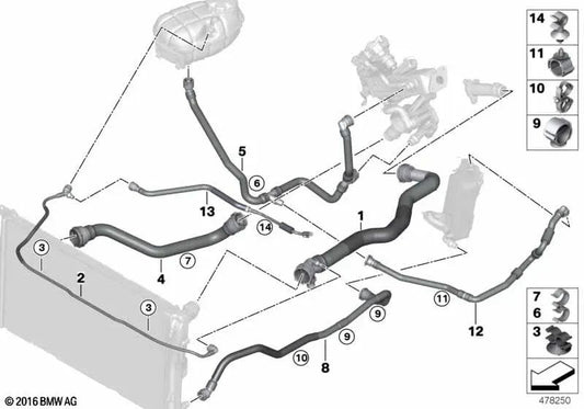Tuyau de culasse pour BMW F20N, F21N (OEM 17128514077). BMW d'origine.