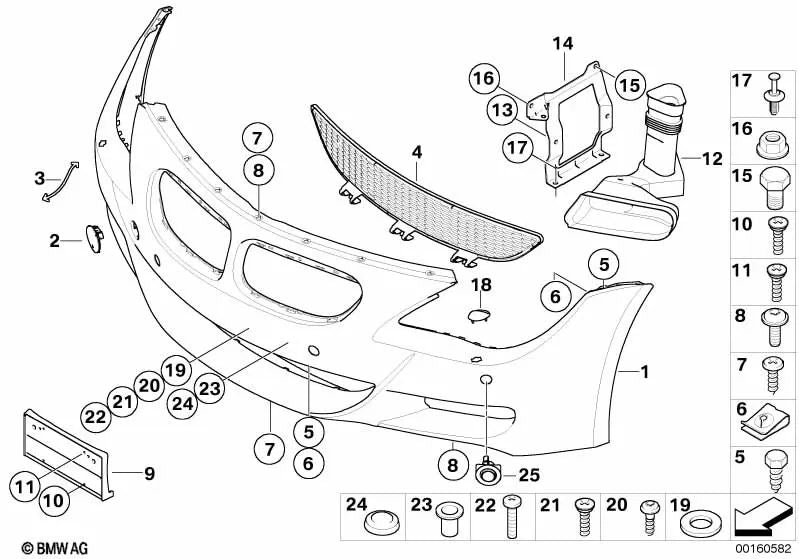 Front bumper trim primed for BMW E63, E64 (OEM 51117899505). Original BMW