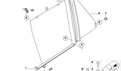 Cortinilla parasol trasera izquierda OEM 51168266959 para BMW X5 E53. Protección solar interior para puerta trasera. Original BMW.