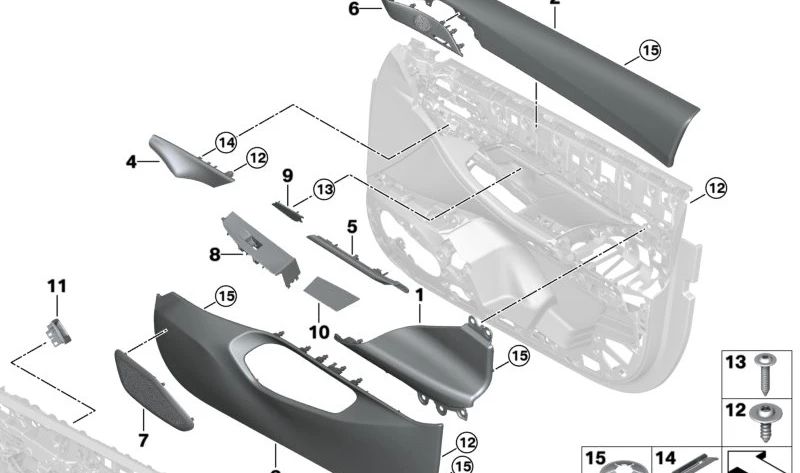Front Right Door Decorative Strip for BMW 5 Series G60, G61, G90 (OEM 51415A37A26). Original BMW