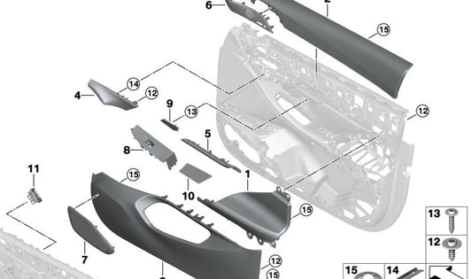 Front Right Door Decorative Strip for BMW 5 Series G60, G61, G90 (OEM 51415A37A26). Original BMW