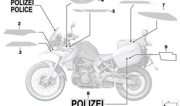 Pegatina reflectante delantera derecha OEM 51148405718 para BMW Motorrad F 750 GS, F 800 GS, F 850 GS, F 900 GS. Original BMW Motorrad.