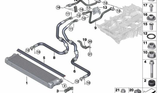 Engine oil cooler pipe for BMW F90, F91, F92, F93 (OEM 17228094808). Original BMW