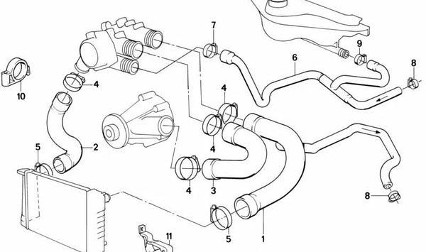 Manguera de agua para BMW Serie 5 E34 (OEM 11531718917). Original BMW