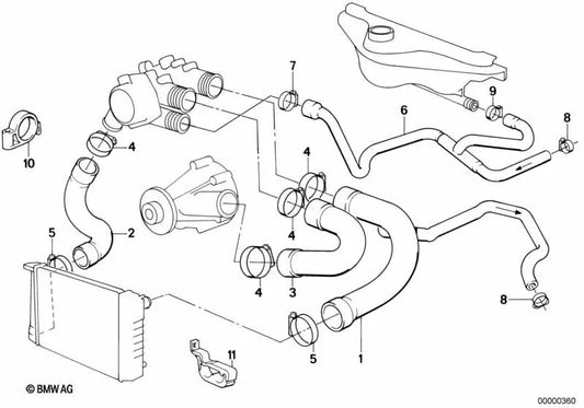 Tuyau d'eau pour la série BMW 5 E34 (OEM 11531719925). BMW d'origine.
