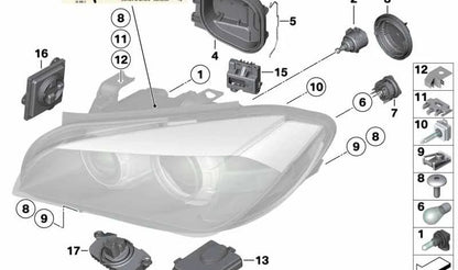 Pestaña de reparación interior izquierda Valeo OEM 63117175227 para BMW E90, E91, X1 E84. Compatible con faros halógenos y xenón. Original BMW.