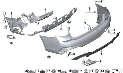 Soporte para parachoques trasero OEM 51128079607 para BMW G20, G21. Original BMW.
