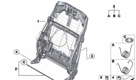 Juego de muelles respaldo asiento OEM 52107068047 para BMW E60, E61, F07, F10, F11, E65, E66, F01, F02, F04, E70, E71, E72. Original BMW.