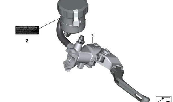 Maneta de freno delantero OEM 32725A99977 para BMW Motorrad M 1000 R (0E81, 0P51, 0P53) y M 1000 XR (0E91). Compatible con modelos desde 10/2022. Recambio original BMW Motorrad.