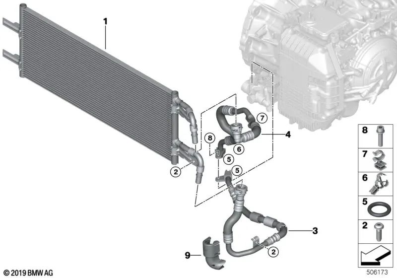 Tubo de retorno do resfriador de óleo de transmissão para BMW Série 1 F40, Série 2 F44, X2 F39, MINI Mini F54N, F60, F60N (OEM 17228676525) BMW original