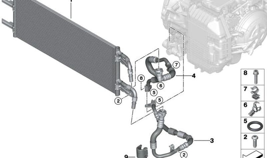 OEM hose support 17128681205 for BMW F40, F44, F39 and Mini F54, F56, F60. Original BMW and Mini piece. Ideal to hold oil hoses in the cooling system.