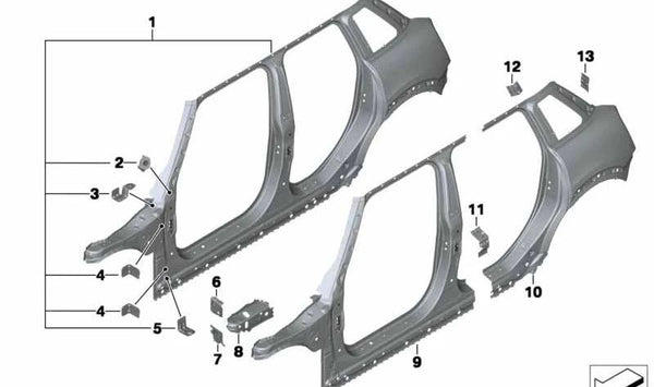 Marco lateral exterior izquierdo OEM 41007408787 para MINI F55, F55 LCI (2013-2024). Original MINI.