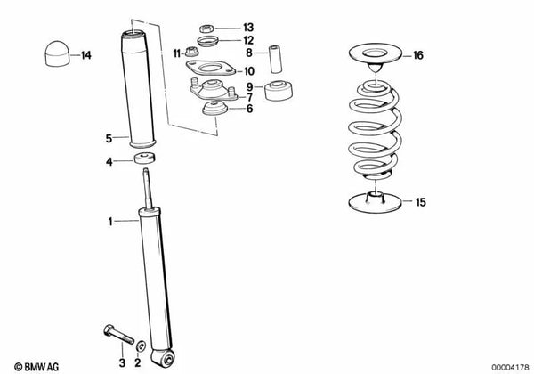 Amortiguador trasero para BMW Serie 3 E30 (OEM 33521132490). Original BMW.