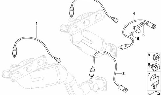 Sonda lambda OEM 11787515826 para BMW E46 325Ci y 325i con motor M56. Compatible con modelos Automáticos, tracción trasera. Longitud: 990mm. Original BMW.