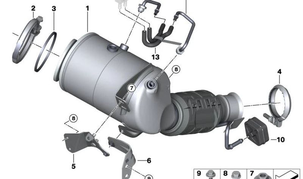 Soporte de catalizador cercano al motor OEM 18329845451 para BMW U06 (Serie 2 Active Tourer). Original BMW.