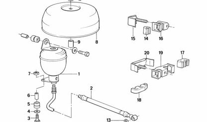 Acumulador hidráulico OEM 37211132043 para BMW E30, E34, E24, E32. Recambio para nivelación de suspensión trasera. Original BMW.