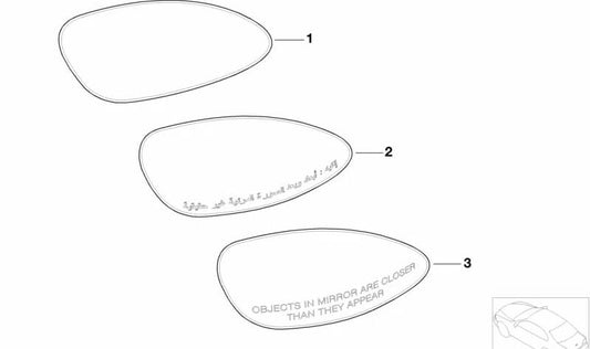 Verre de miroir gauche avec chauffage et OEM convexe 51167893555 pour BMW E46. BMW d'origine.