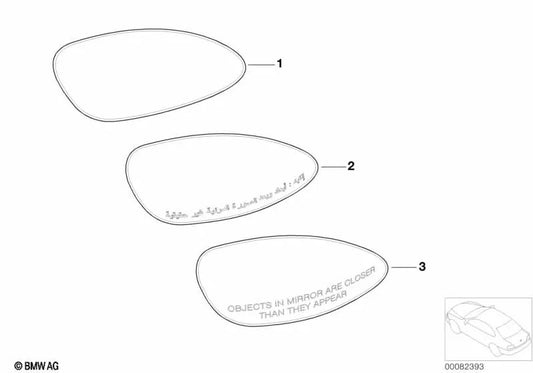 Direita -Vidro espelhado aquecido à direita para BMW Z4 E85 (OEM 51167112586). BMW original