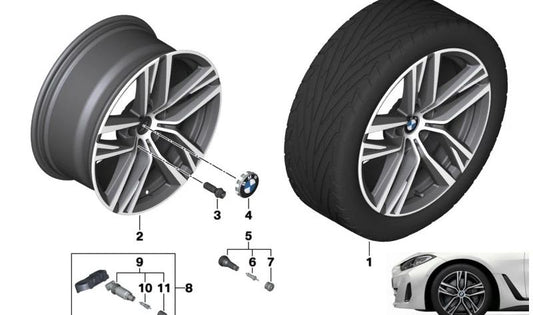 Aluminium wheels in metallic grey OEM 36116896770 for BMW G26, i4 Gran Coupe (compatible models). Original BMW.