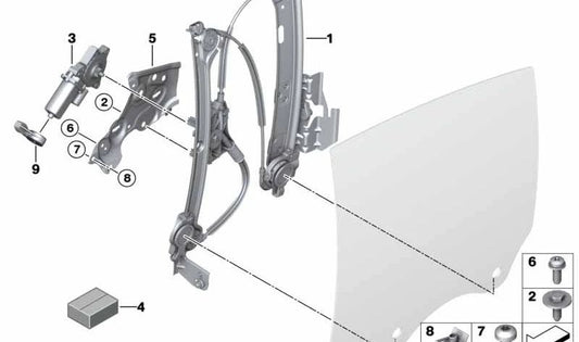 Kit de fijaciones para elevalunas OEM 51337270735 para BMW F06, F12, F13. Original BMW.