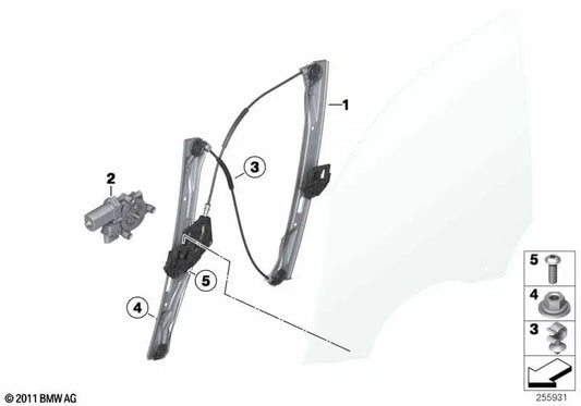 Mécanisme des fenêtres avant gauche pour la série BMW 3 F30, F31, F35, F80 (OEM 67627406633). BMW d'origine