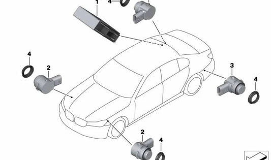 Sensor de aparcamiento ultrasónico gris ártico OEM 66209360716 para BMW G11, G12. Compatible con sistema PDC y asistente de aparcamiento. Original BMW.
