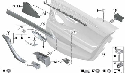 Rejilla altavoz puerta derecha OEM 51427226464 para BMW F10, F10N, F11, F11N. Pieza original BMW.