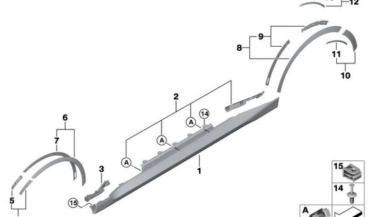 Aletín de paso de rueda delantero derecho OEM 51775A2E946 para BMW X5 G05 y BMW X6 G06. Original BMW.