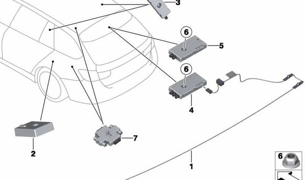 Tuerca OEM 07149243746 para BMW F31, F31N. Compatible con sistema de antena. Pieza original BMW.
