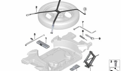 Correa sujeción rueda de repuesto OEM 71106877573 para BMW X3 {F97, F97N, G01, G01N, G08N} y X4 {F98, F98N, G02, G02N}. Original BMW.