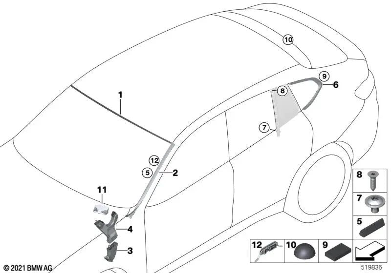 Rear left side window for BMW X4 F98, G02 (OEM 51377416553). Original BMW