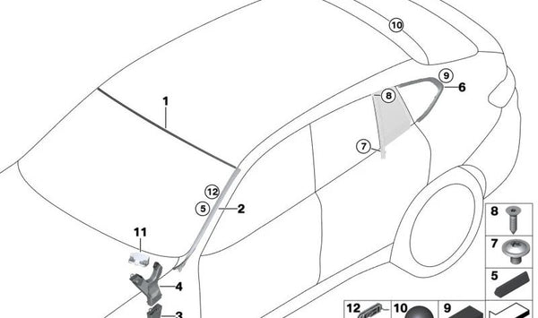 Canaleta recogeagua derecha OEM 51317416258 para BMW G02, G02N, F98, F98N. Pieza original BMW.