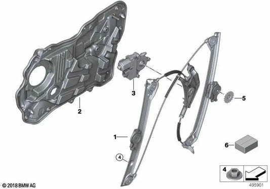 Fensteraufzug ohne rechte vordere Motor für BMW 6 G32 -Serie, G32N (OEM 51338494810). Original BMW